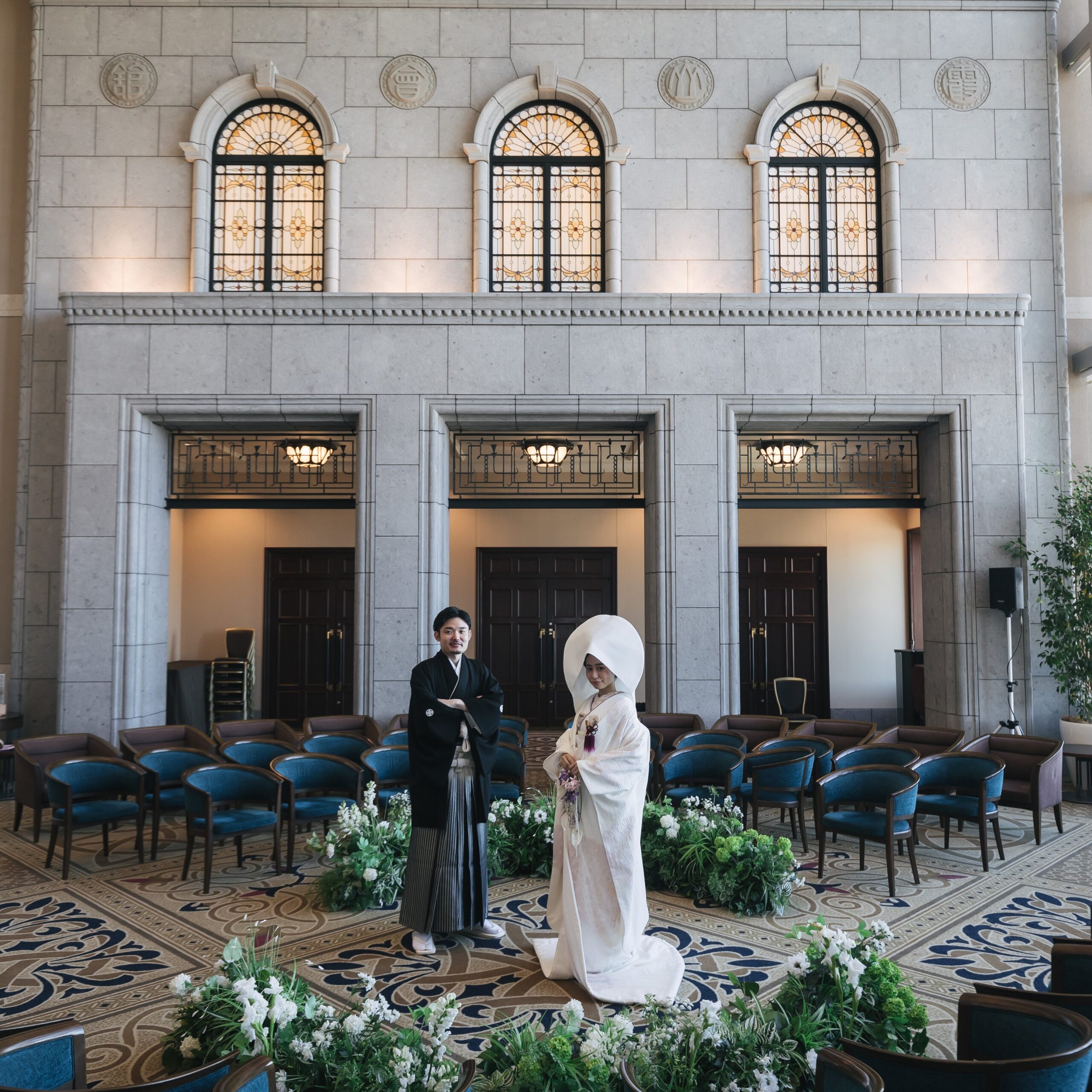 ザトリートドレッシングアディション店の提携会場、霞山会館で白無垢、Aラインのウェディングドレス、個性派のお洒落なウェディングドレスを纏ったご新婦様の結婚式の様子をご紹介